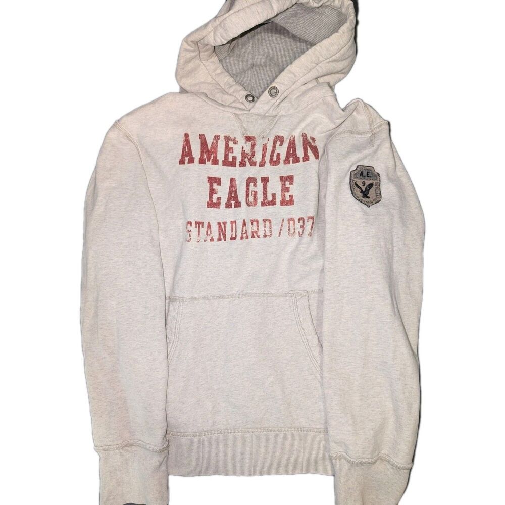 American Eagle Outfitters Hoodie Sweatshirt Men's XL Gray Red Logo Graphic Y2K *